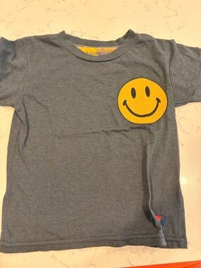 Aviator Nation Gray Tee with Yellow Smile Patch
